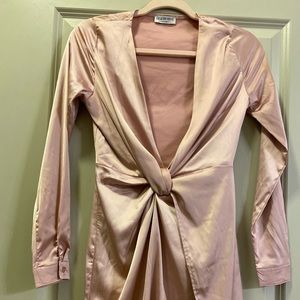 Silk Wrap Mini Dress in Rose Gold